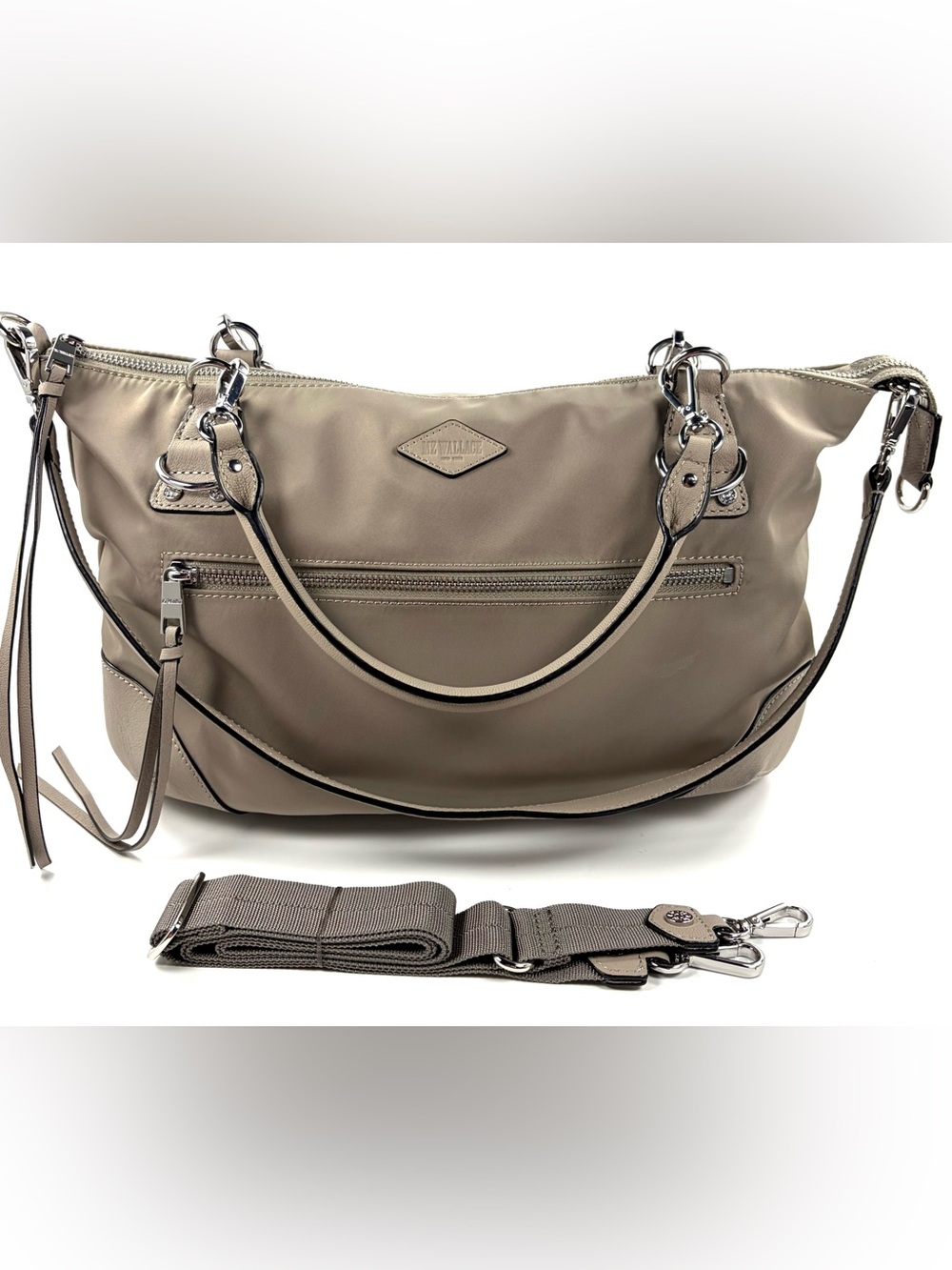 MZ Wallace Bedford Nylon Convertible Satchel | Taupe | 2 Straps | EUC